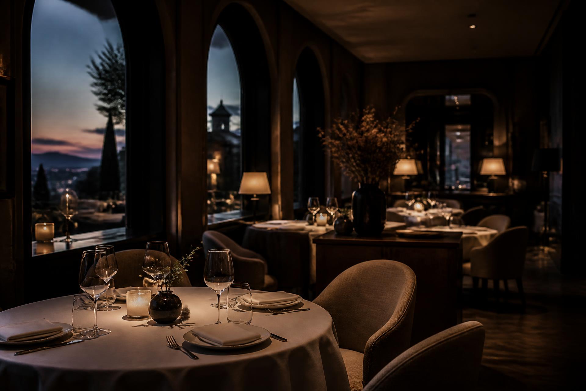 Elegantan interijer fine dining restorana u večernjem svjetlu