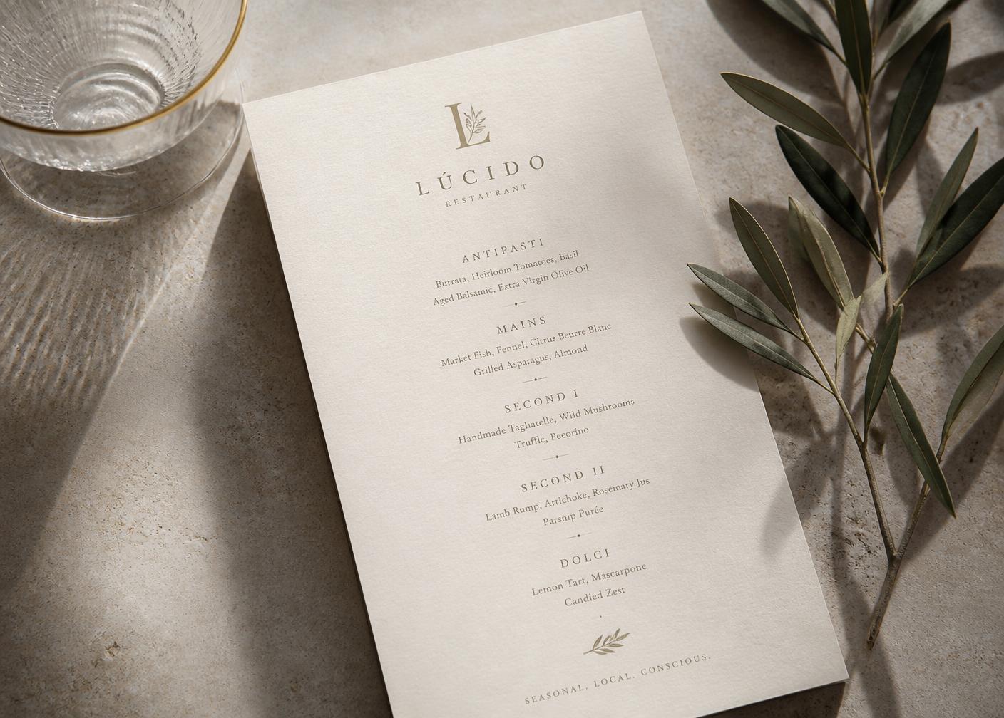 Print-ready dizajn menija na ivory papiru s elegantnom serif tipografijom